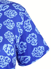 Casual Pajamas Set Women's Allover Print Tee & Shorts