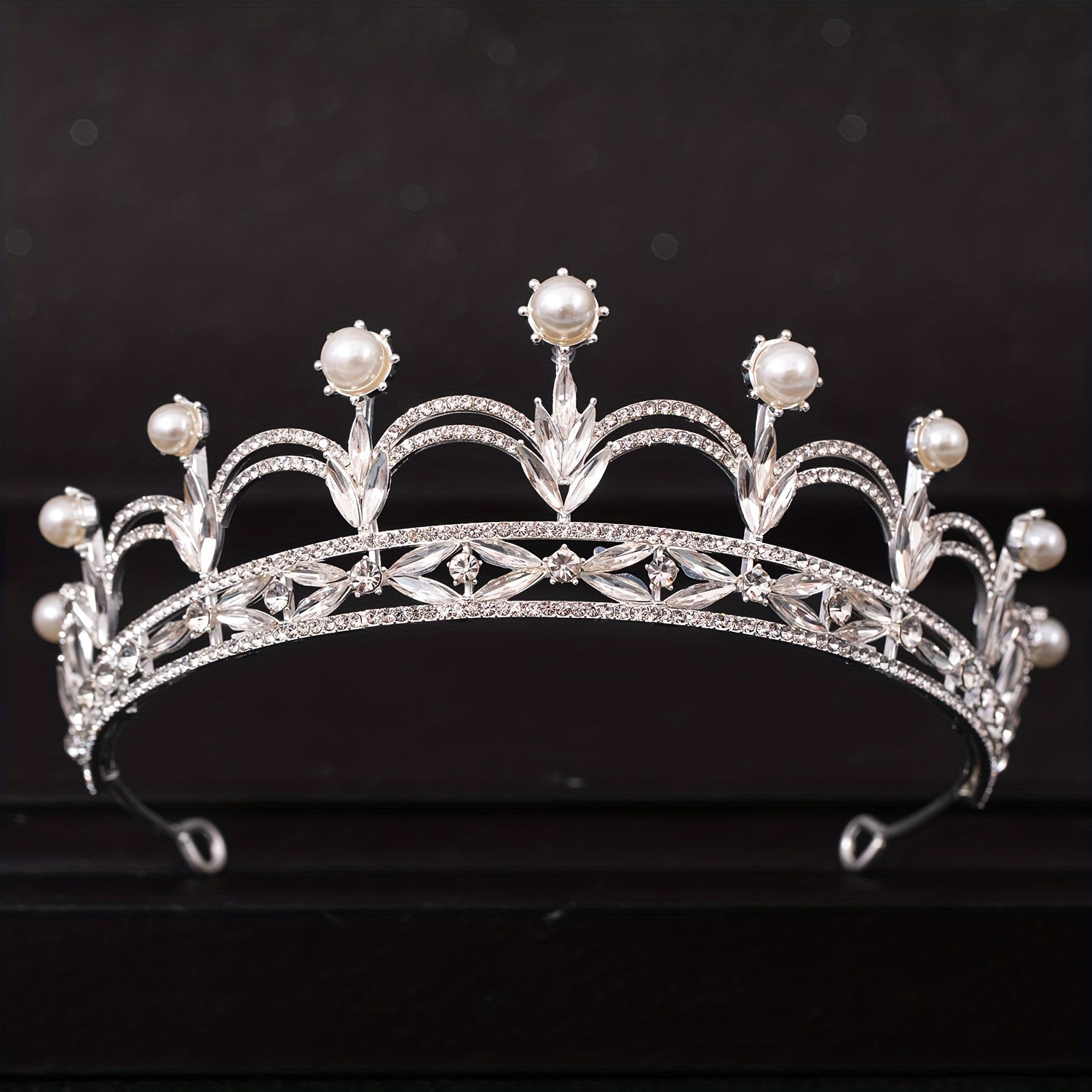 Crystal Faux Pearl Crown Tiara Rhinestone Wedding Tiaras Women Prom Crowns