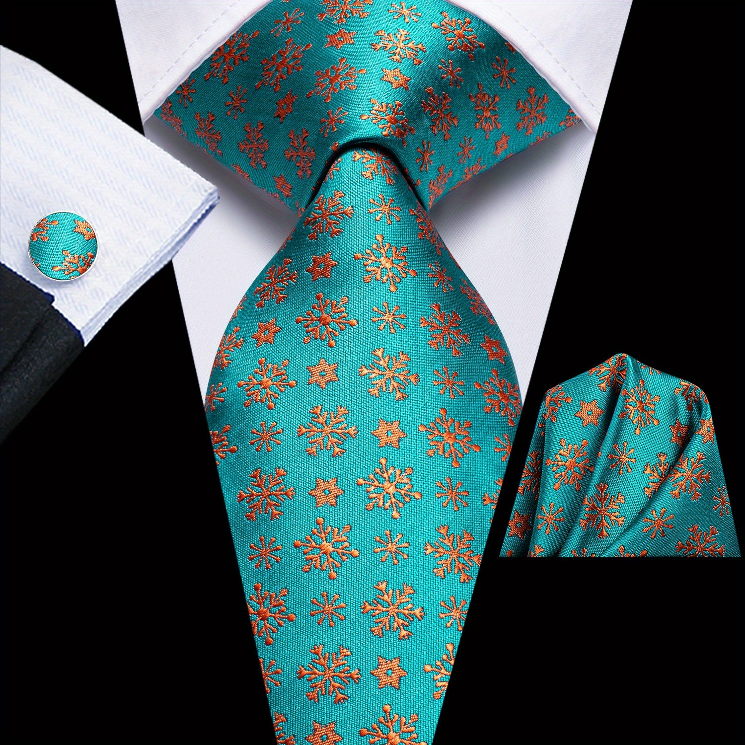 3pcs Jacquard Tie & Handkerchief & Cufflinks Sets For Men's Wedding