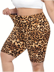 Leopard Print High Rise Skinny Fitness Shorts