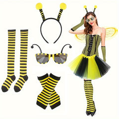 Women's Bee Game Costume Headband Glasses Sleeves Stockings Skirt for Halloween