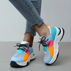 Women's Colorblock Platform Sneakers Low Top Lace Up Shoes