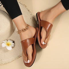 Faux Leather Sports Sandals Flat Casual Flip Flops