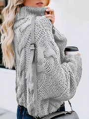 Casual Sweater Women's Plus Solid Long Sleeve Turtleneck Oversized Chu