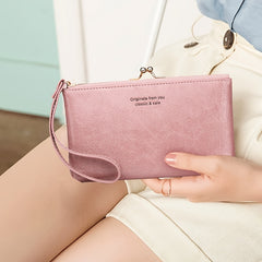 Women's Compact Bifold Wallet Vintage Zipper Kiss Lock Coin Purse