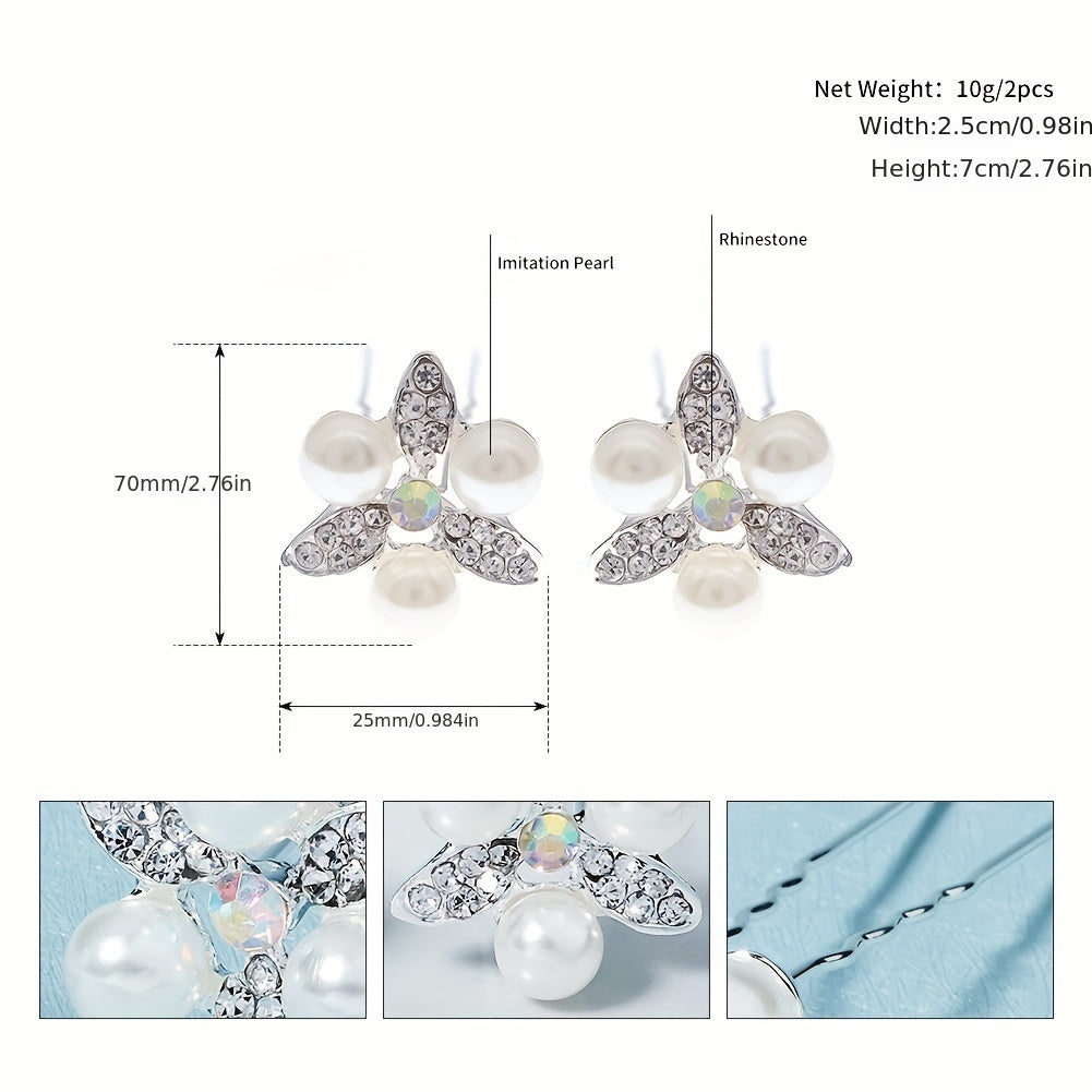 2pcs Rhinestone Faux Pearl Silvery Hairpin Bridal Wedding Bobby Pin