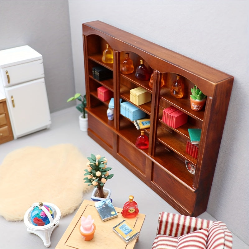 Dark Brown Wooden Triplet Bookcase Dollhouse Furniture