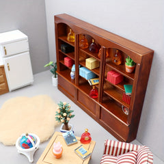 Dark Brown Wooden Triplet Bookcase Dollhouse Furniture