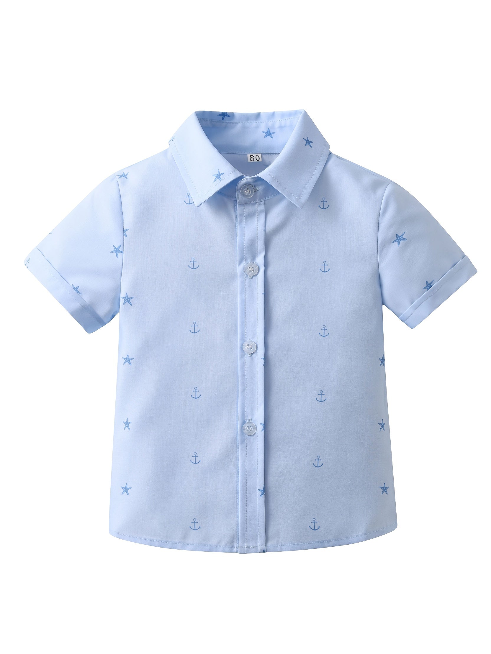Boys Starfish & Anchor Shirt Short Sleeves Button Summer Kids Clothes