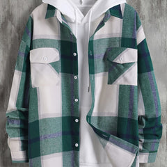 Plaid Button Up Hooded Shirt for Men