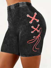 Denim Print Elastic Waist Shorts Casual Summer Women's Clothing