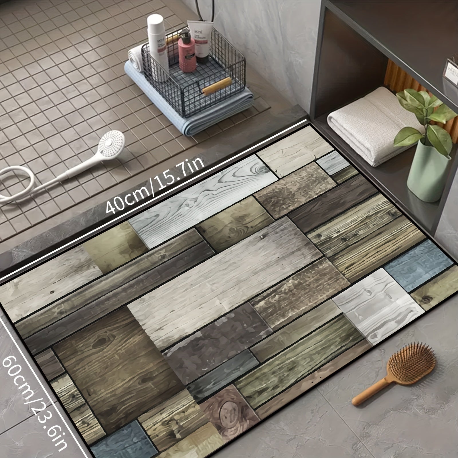 Quick Dry Anti Fatigue Shaggy Wood Print Area Rug, Non Slip Machine Washable