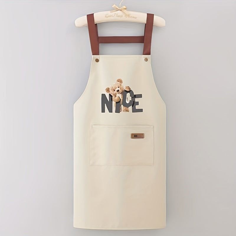 Bear Pattern Kitchen Waterproof Proof Apron Men's And Women's Waist Apron