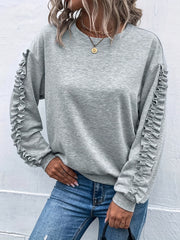 Solid Pleated Sweatshirt Long Sleeve Women's Casual Top