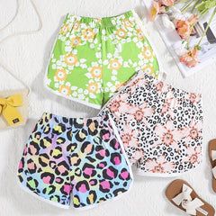 3pcs Toddler Girls Casual Shorts Set Leopard Print Floral Cow Flowers