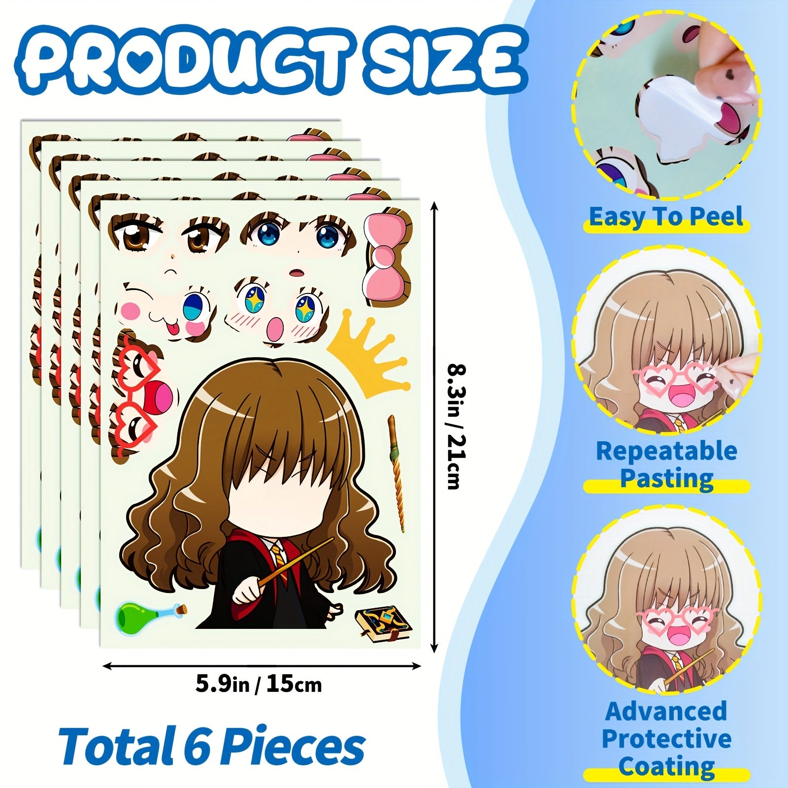 6pcs Make A Face DIY Puzzle Stickers Graffiti Puzzle Cartoon Stickers