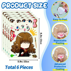 6pcs Make A Face DIY Puzzle Stickers Graffiti Puzzle Cartoon Stickers