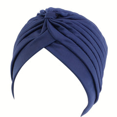 Solid Turban Cap Pleated Head Wrap Elastic Bonnet Women Ramadan Hijab Chemo Hats