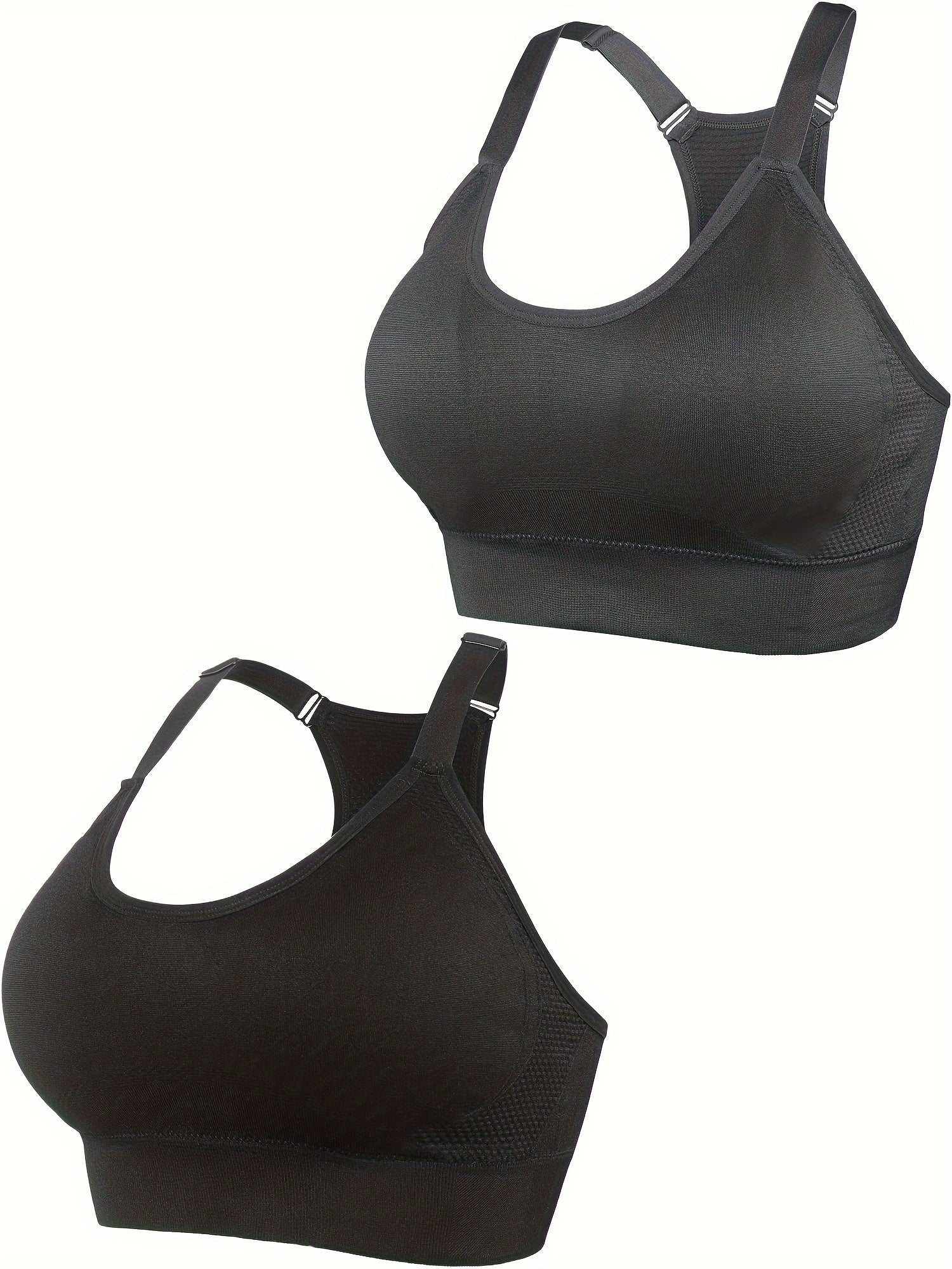 2 Pack Plus Size Sports Bra Set Solid Wireless Racer Back Yoga Gym Bralette 2pcs