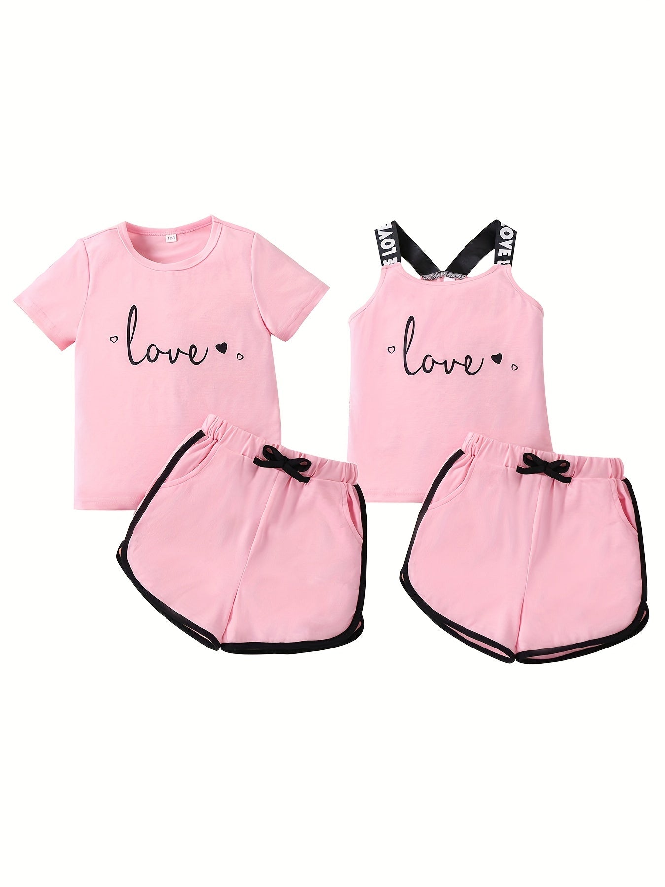LOVE Print Matching Cami Top and Shorts Set for Siblings