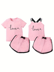 LOVE Print Matching Cami Top and Shorts Set for Siblings