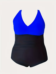 Colorblock V Neck One Piece Bathing Suit