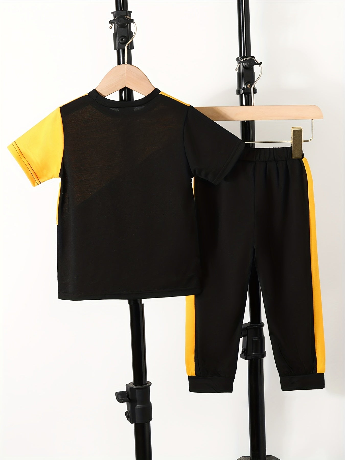 Boys King Crown Print Block Casual Outfit T shirt & Pants Set