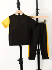 Boys King Crown Print Block Casual Outfit T shirt & Pants Set