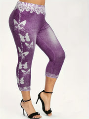 Printed Denim Slim Leggings High Waist Casual Women's Clothing