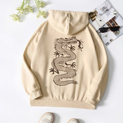 Dragon Print Hooded Sweater with Kangaroo Pocket