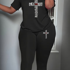 Two Piece Slogan Print Top & Leggings Set