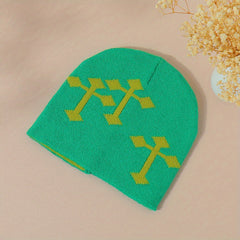 Cross Jacquard Gothic Beanie Candy Y2K Knitted Warm Beanie