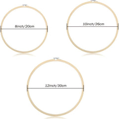 3pcs Large Bamboo Embroidery Hoop Set 8, 10, 12 - Adjustable Cross Stitch Hoops
