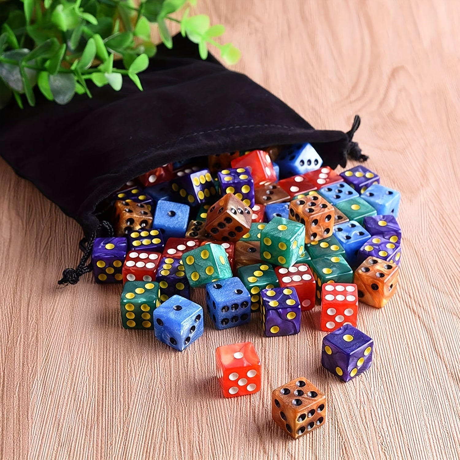 50pcs 16mm Pearl Patterned Square Dice Plush Cloth Bag Halloween Party
