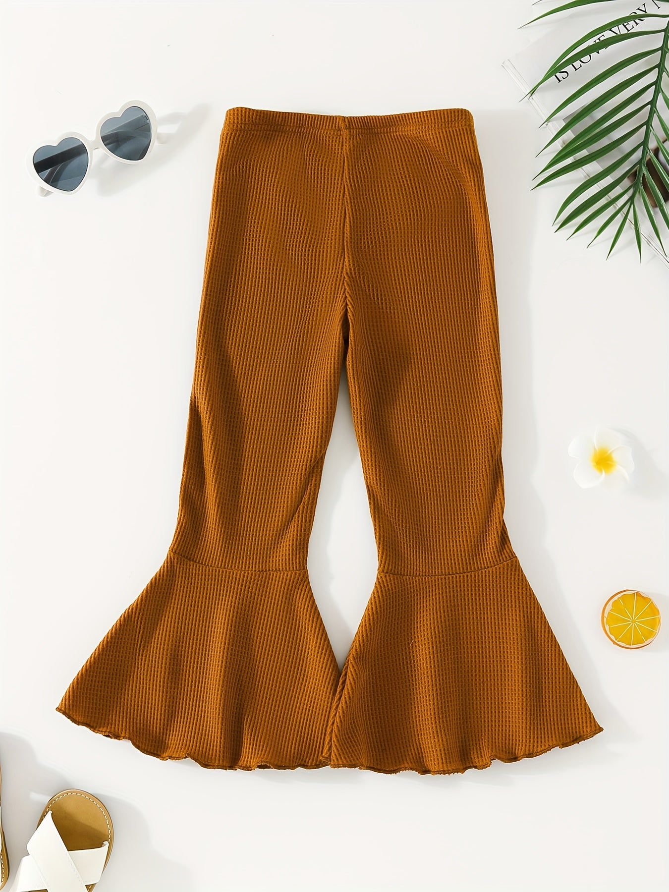 Waffle Knit Bell Bottom Pants for Toddler Girls