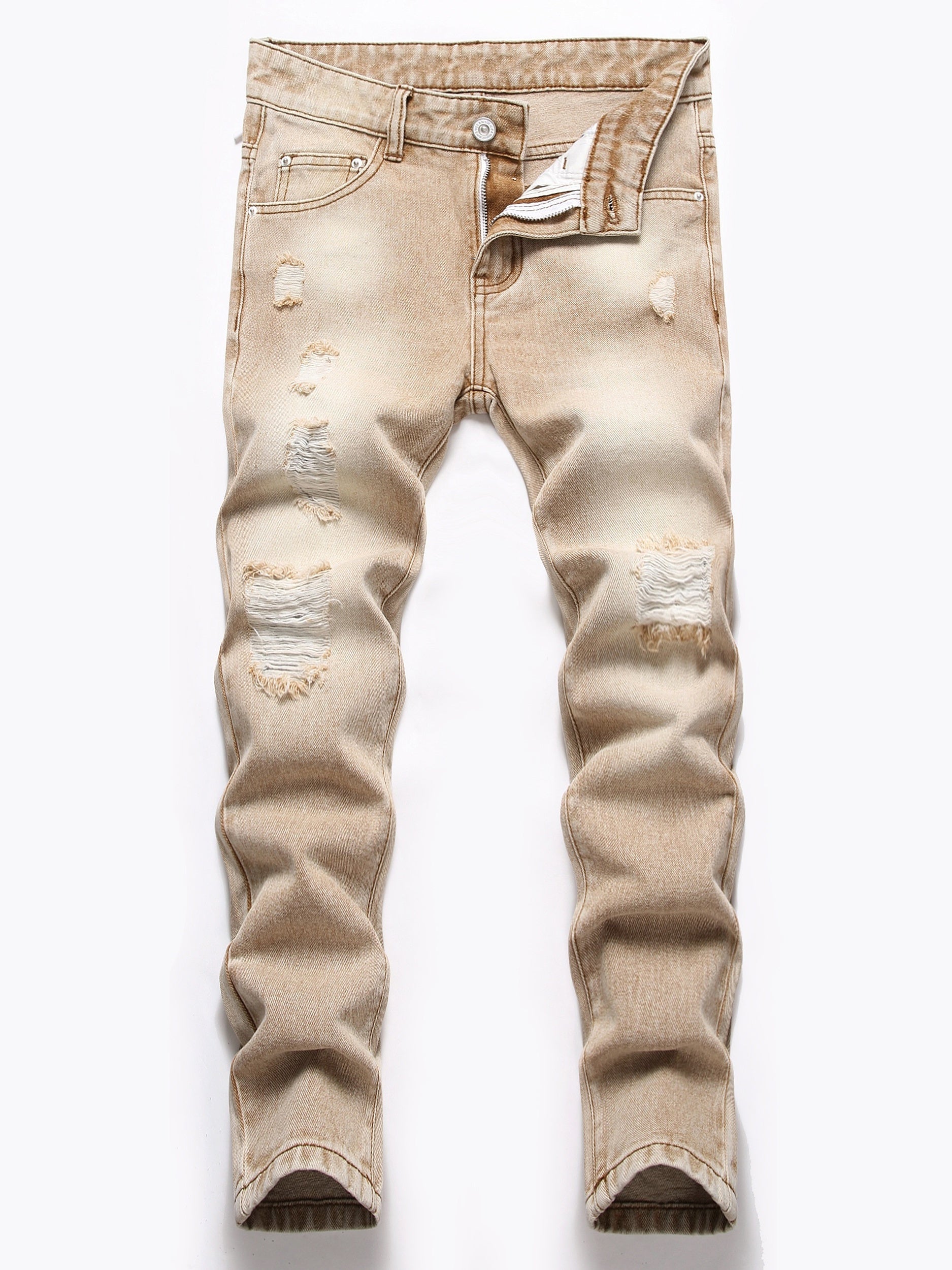 Boys Ripped Skinny Jeans Non-stretch Washed Denim Long Pants