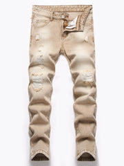 Boys Ripped Skinny Jeans Non-stretch Washed Denim Long Pants