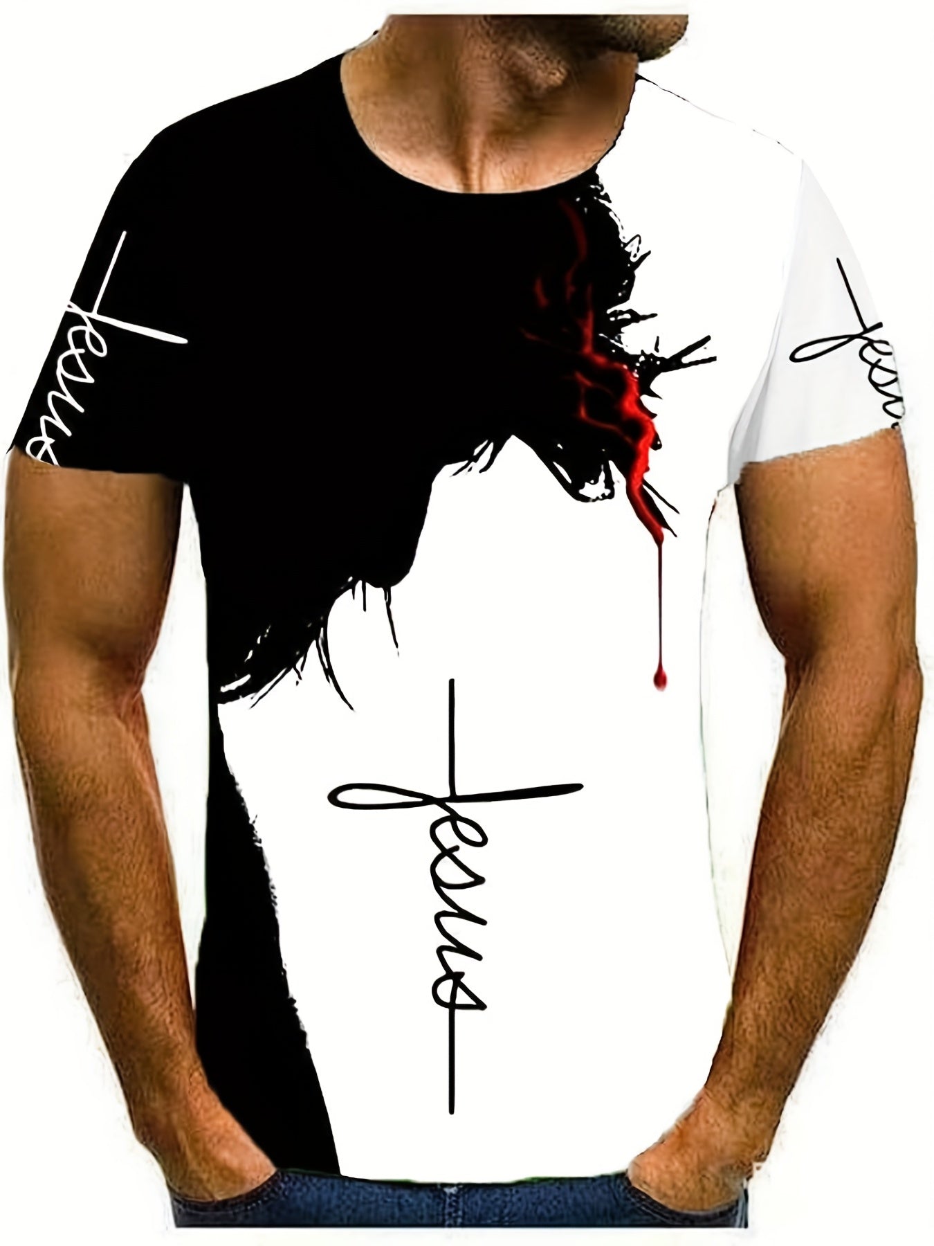 Men's Jesus Print T shirt Casual Breathable 3D Print Tee