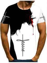 Men's Jesus Print T shirt Casual Breathable 3D Print Tee