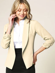 Ruched 3/4 Sleeve Blazer Shawl Collar Open Front