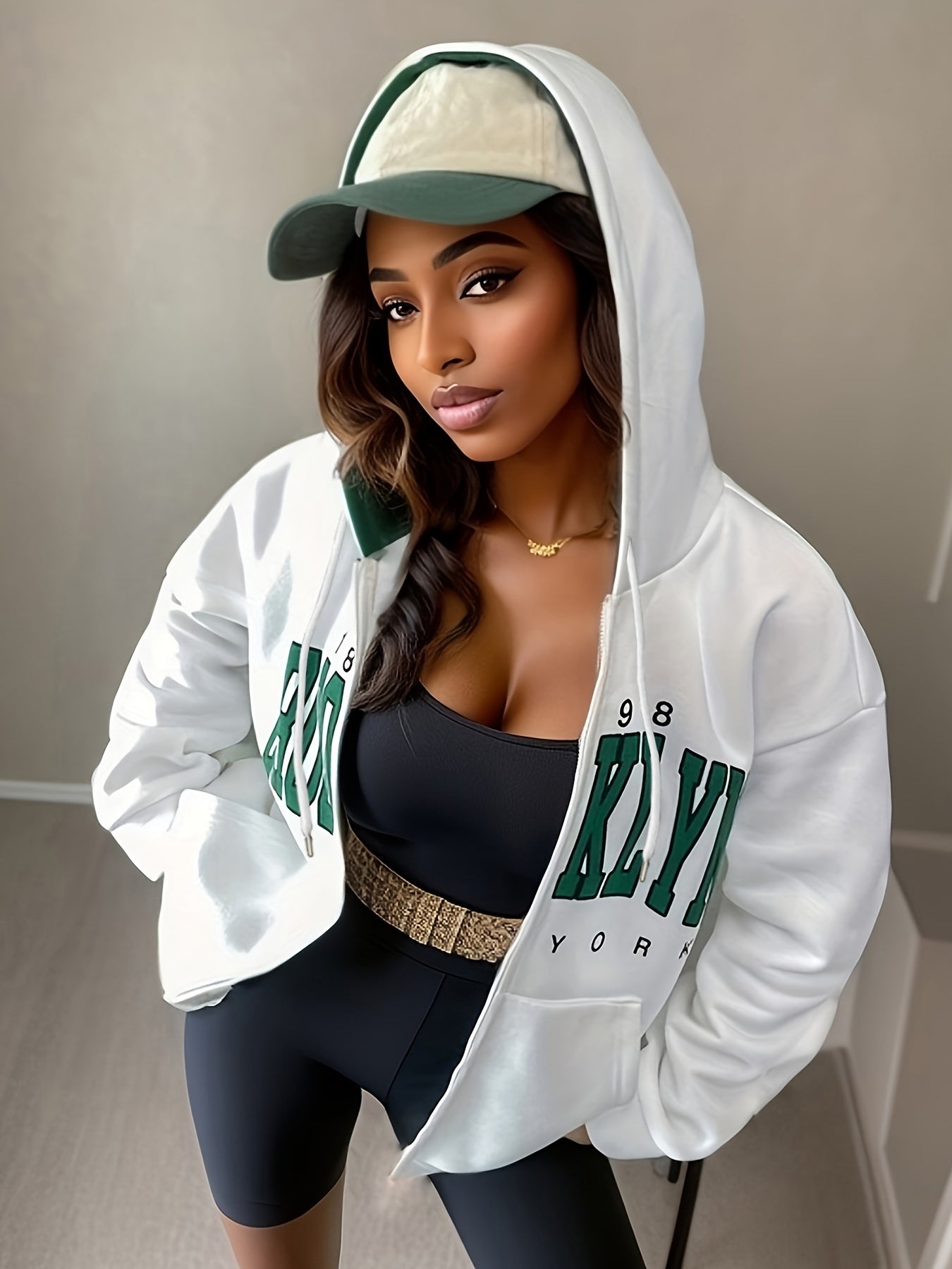Letter Print Zip Up Hoodie Casual Long Sleeve Hoodies Sweatshirt Women