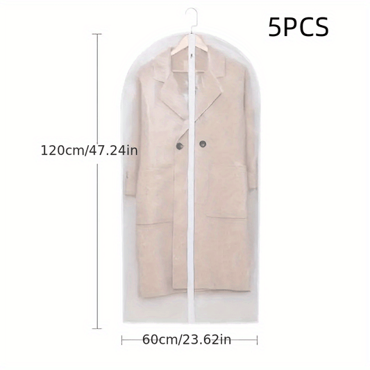 5 PCS Pack Hanging Garment Bags Suit Bag Dress Bag Dust Cover Clear Storage Bags