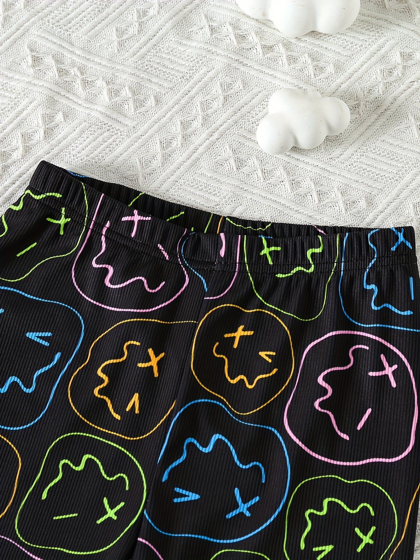 Boys Cartoon Face Print Pajamas Set