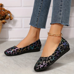 Leopard Print Flat Shoes Lightweight Closed Toe Work Shoes