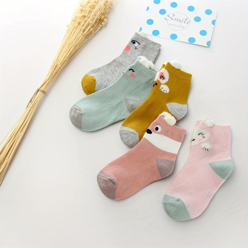 5 Pairs Cartoon Socks for Kids, Breathable & Comfy, Fits 1-12 Years