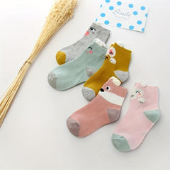 5 Pairs Cartoon Socks for Kids, Breathable & Comfy, Fits 1-12 Years