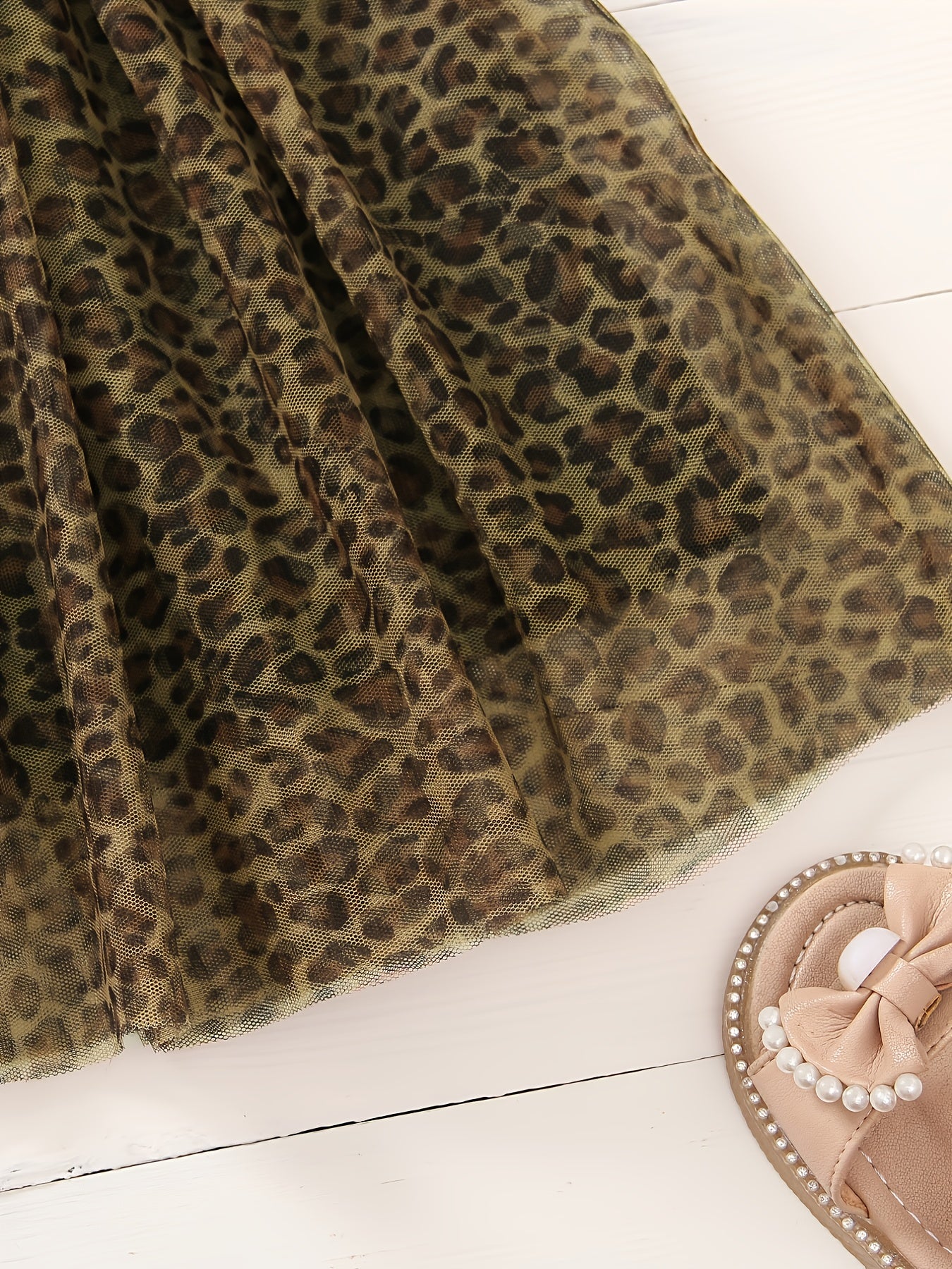 Toddler Girls Short Sleeve Leopard Tulle Princess Dress for Party