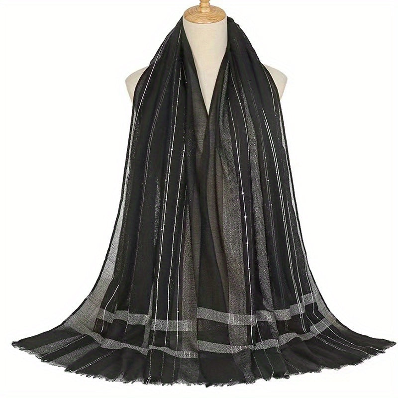 Striped Scarf Hijab Raw Edge Shawl Casual Windproof Head Wraps Women's Turban