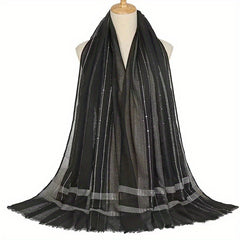 Striped Scarf Hijab Raw Edge Shawl Casual Windproof Head Wraps Women's Turban