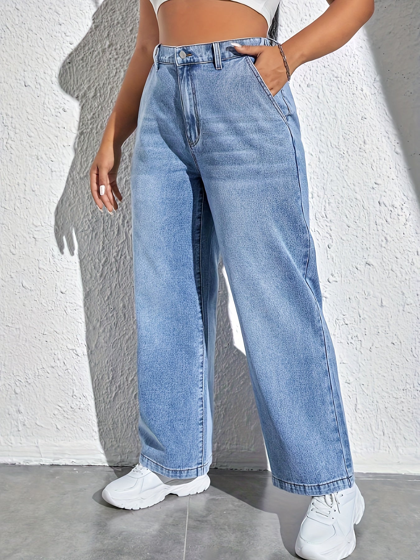 Solid Wide Leg Jeans